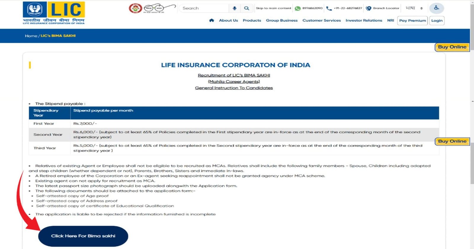 LIC Bima Sakhi Yojana Online 