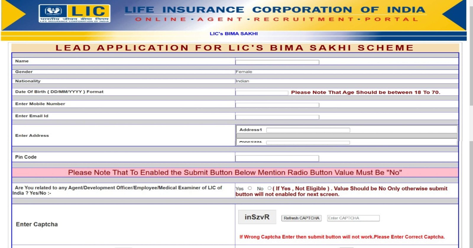 Bima Sakhi Yojana Online registration